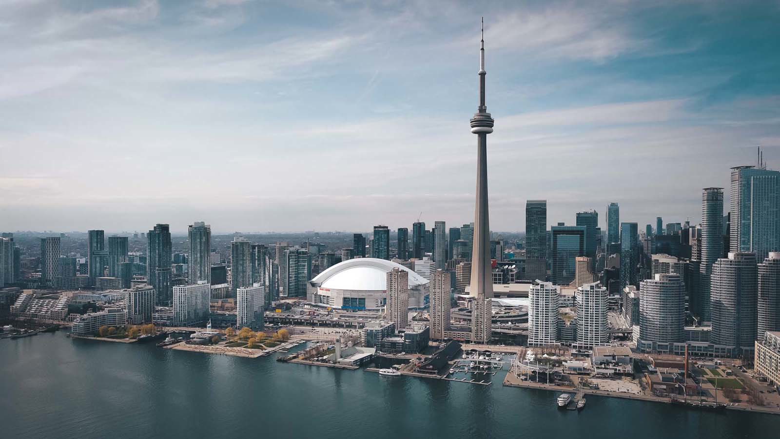 Toronto skyline and the CN Tower across Lake Ontario