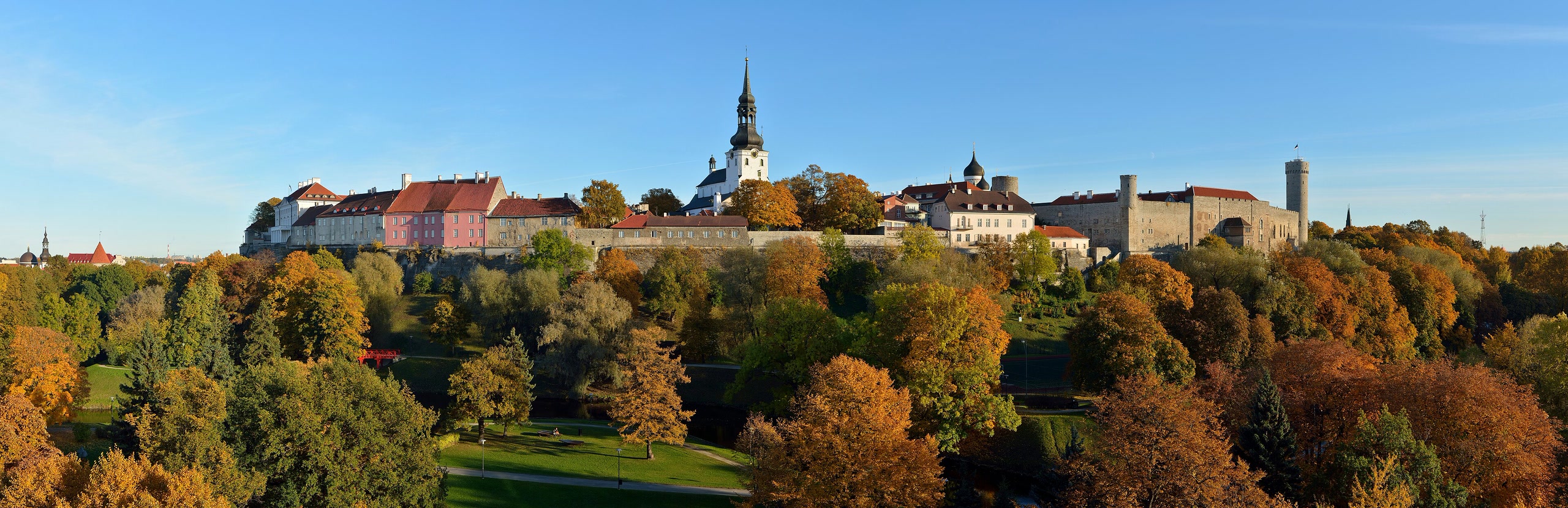 Tallinn’s medieval Old Town spires and autumn trees on Toompea